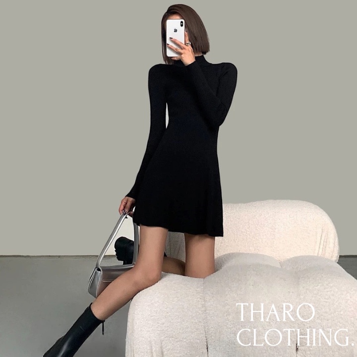 BingDress - Đầm Cổ Lọ Tay Dài Dáng Xòe Chữ A - Tharo Clothing [DAM00027]