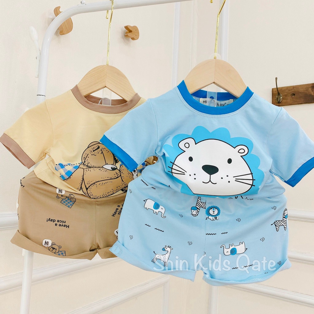 Full Size  Bộ Cộc Tay Thun Lạnh Minkey BaBy In Hình Động Vật Dễ Thương Dành Cho Bé.
