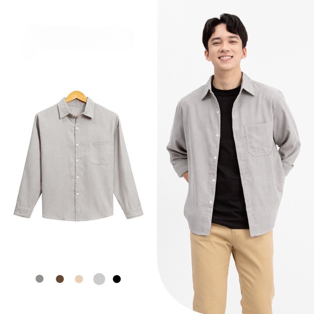 Áo sơ mi nhung tăm dài tay cao cấp chất vải mềm mịn form Hàn Quốc phong cách trẻ trung thời trang