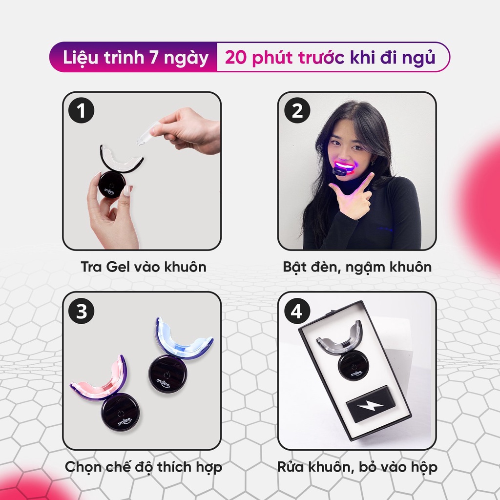 Combo máy tăm nước 360 độ Flossie và bộ kit làm trắng răng Smilee Extra