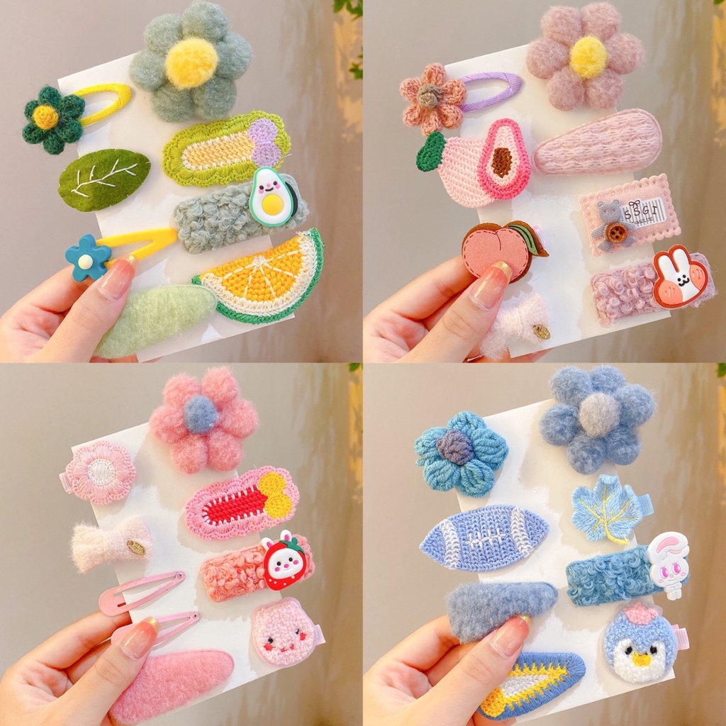 Set Kẹp Tóc 8 Chi Tiết Hình Hoạt Hình Nhồi Bông Phong Cách Hàn Quốc Đáng Yêu Dành Cho Trẻ