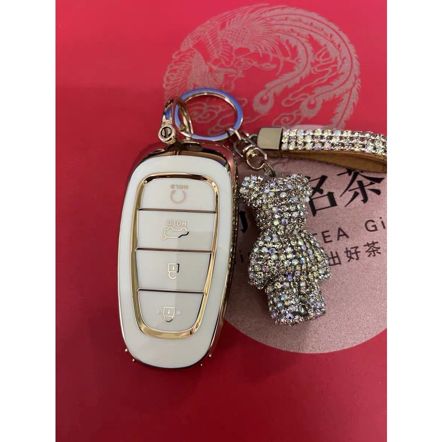 Ốp Khóa Xe Hyundai Santafe , Tucson 4 Nút Bấm 2022 New Mạ Vàng Cao Cấp Thế Hệ Mới - Ốp Khóa Ô Tô Hyundai