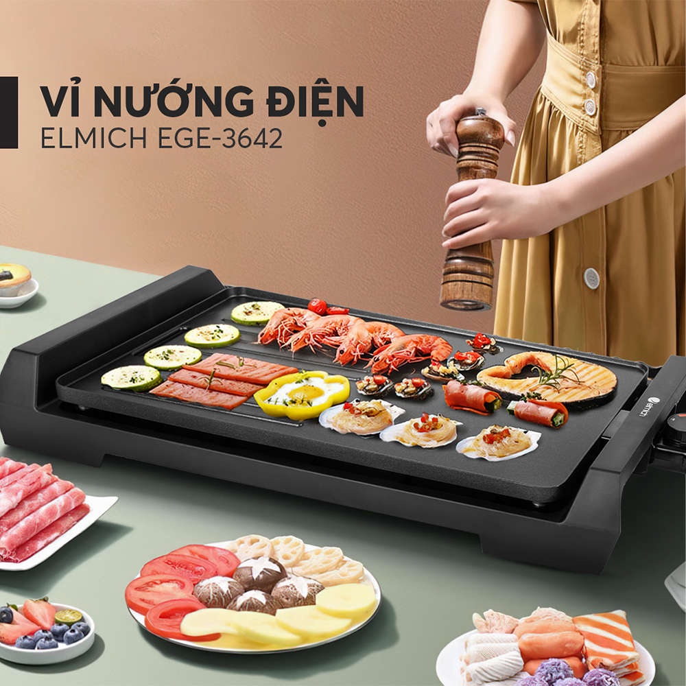 Vỉ nướng điện chống dính Emich EGE-3642 công suất 1800W khay nướng rời, bảo hành 24 tháng, 1 đổi 1 trong 12 tháng