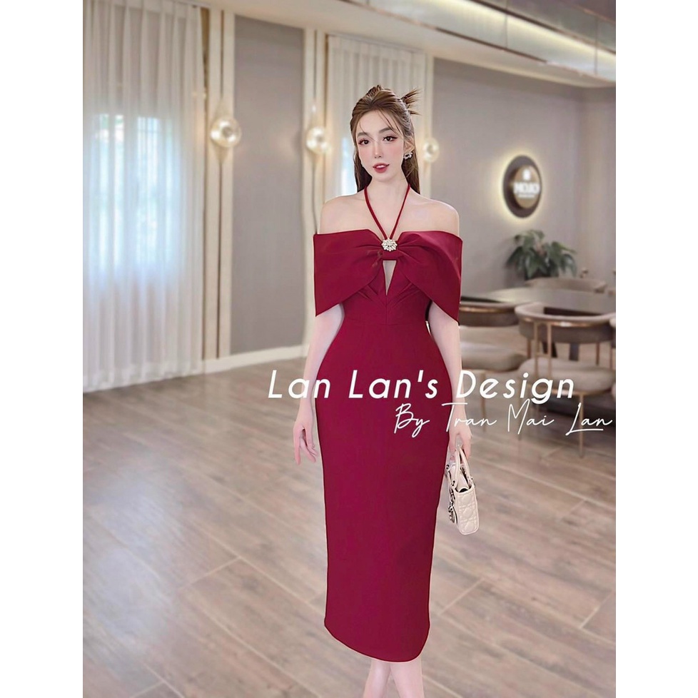 [3.3 Sales Freeship] Đầm nữ đi tiệc dáng dài, đầm thiết kế trễ vai nơ phối dây cổ khoét ngực chất tapda quyến rũ dx