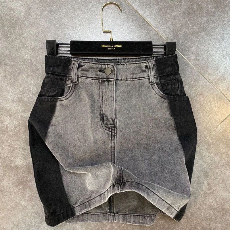 Jiashucheng Chân Váy Denim Ngắn Dáng Chữ a Lưng Cao Màu Tương Phản Phong Cách Retro Mùa Hè Mới Dễ Phối Đồ Dành Cho Bạn Nữ
