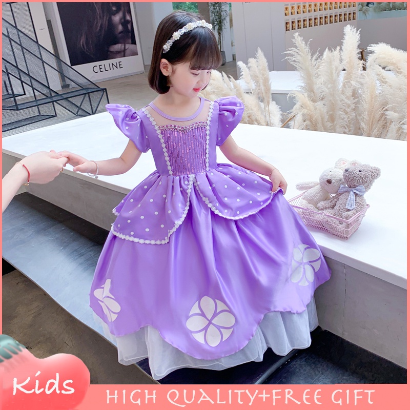 Đầm Hóa Trang Công Chúa Sophia Sofia Tay Ngắn Phối Lưới Xinh Xắn Cho Bé Gái
