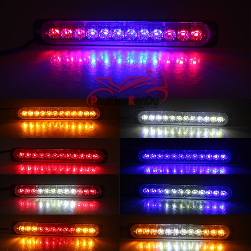 Đèn police chớp xanh đỏ 12 Led cao cấp 16 chế độ nháy cảnh sát thanh vỏ nhôm dài CNC 12V-24V - DXZ