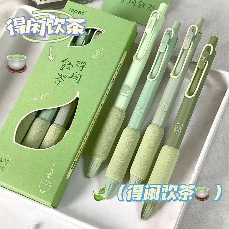 Set 4 Bút Mực Gel Ngòi Bút 0.5mm Màu Xanh Matcha Sáng Tạo