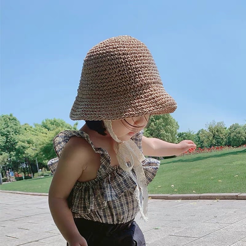 Mũ Cói Kèm Dây Buộc Cho Bé Gái