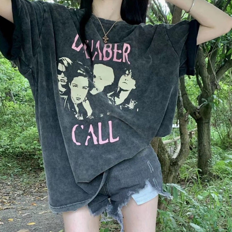 Áo Thun Tay Ngắn Dáng Rộng In Họa Tiết Màu Xanh Lá Phong Cách Mỹ Thời Trang Mùa Hè Mới Cho Nữ