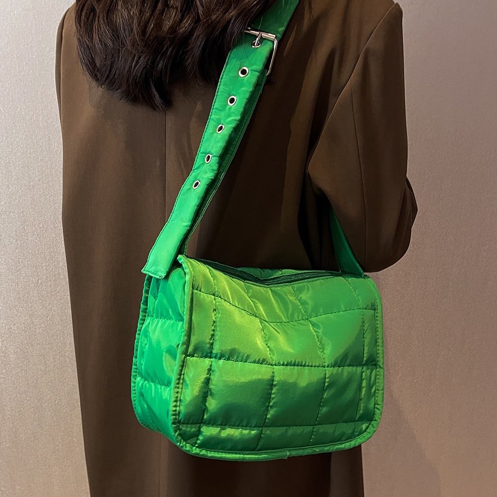 Frendyest Túi Xách Đeo Vai Cotton Chần Bông Màu Trơn Hình Thoi Đơn Giản Mua Sắm