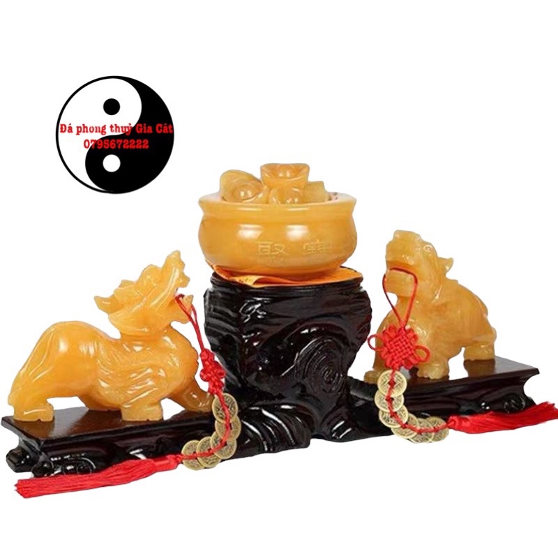 Bộ tỳ hưu và bát tụ bảo kiểm định thờ thần tài đẹp