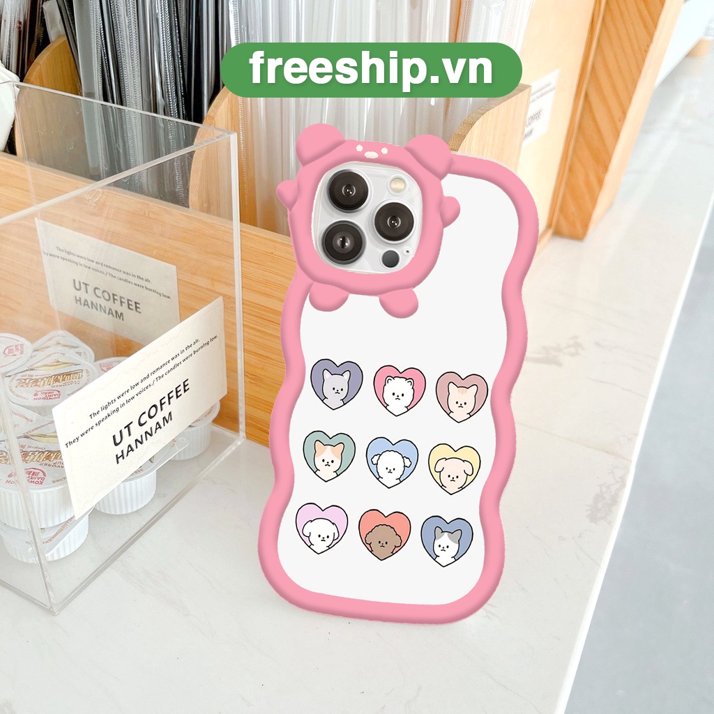 Ốp lưng iphone nhiều mèo tim cực dễ thương viền gấu sóng Apple iphone Case 7 8 plus 12 Pro max 11 Pro X XS MAX XR 13 14