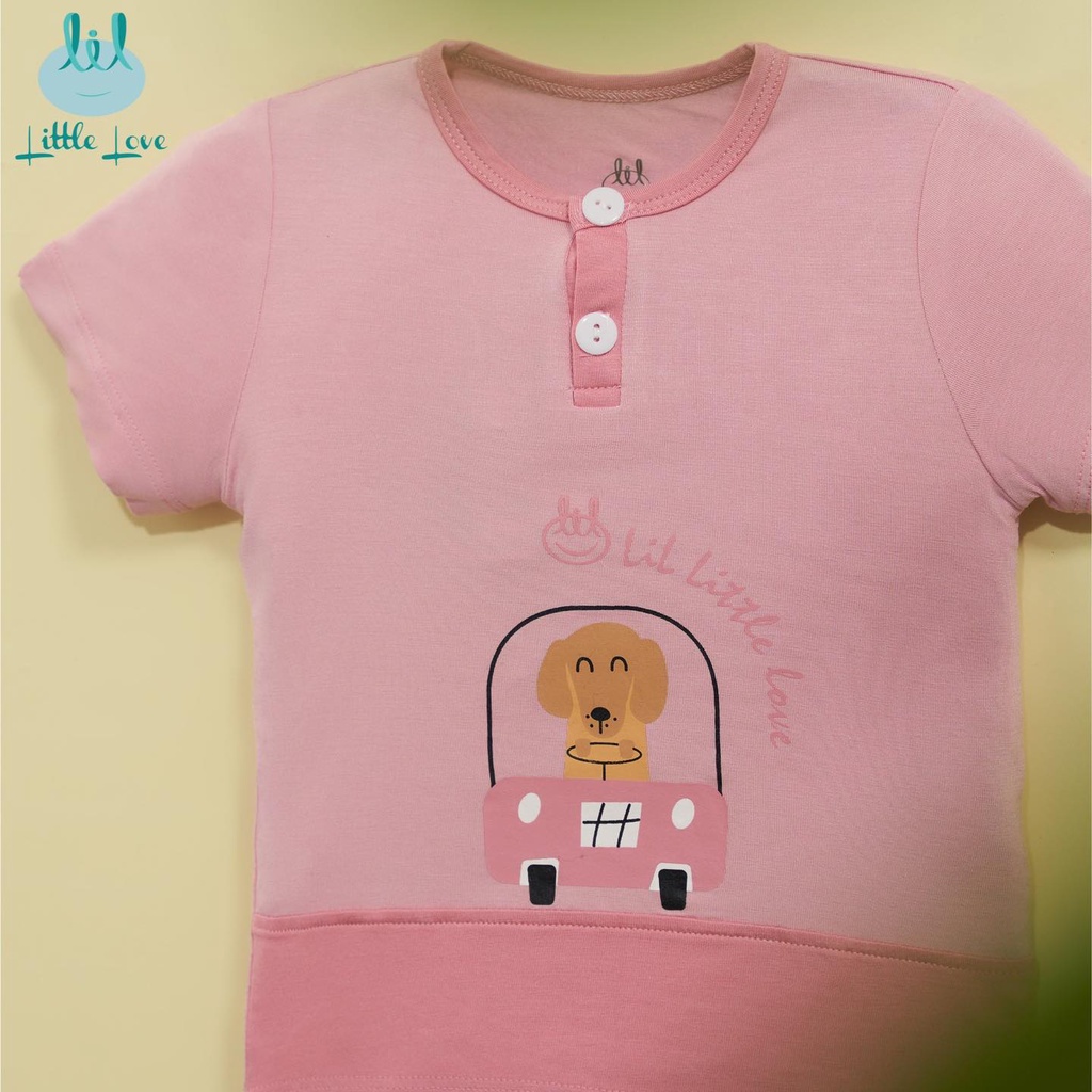 Bộ quần áo cộc tay smoothy 2023 in cún lái xe cho bé từ 3m đến 4y little love (LCT59)
