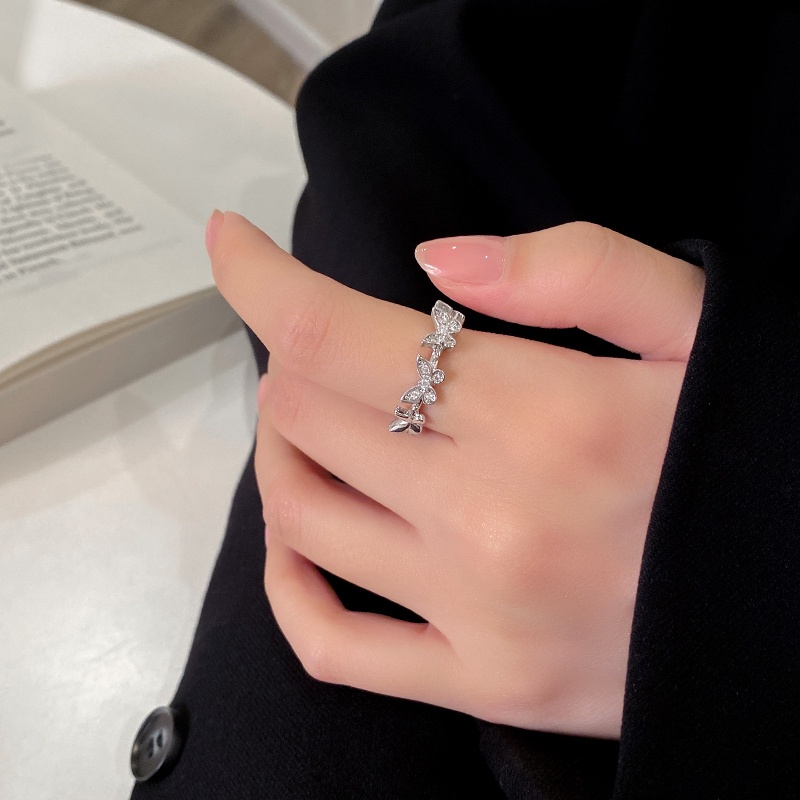 Nhẫn Hình Bướm Đính Đá Zirconia Thời Trang Tối Giản Có Thể Điều Chỉnh Cho Nữ