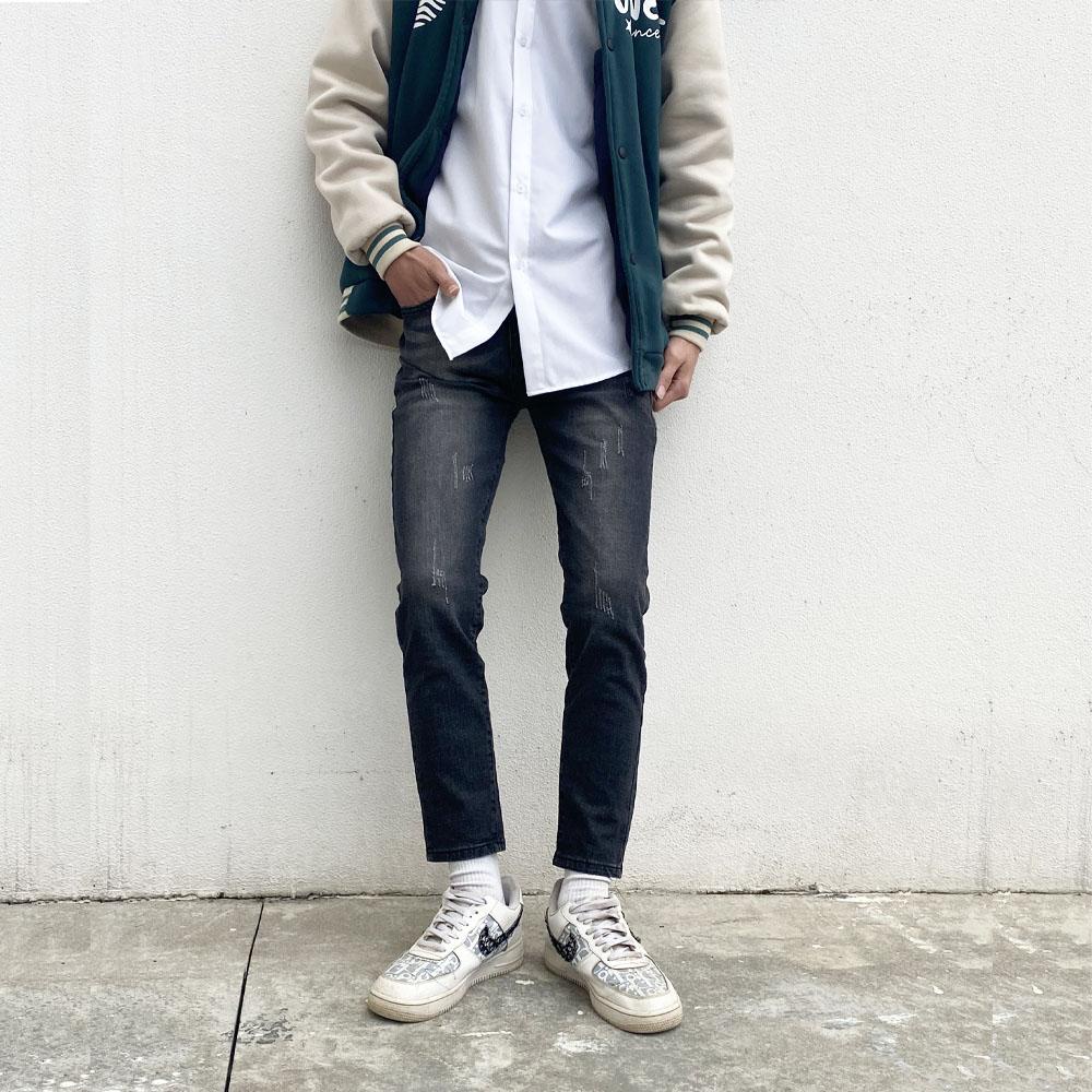 Quần jean xước rách mài màu đen xám co giãn tốt slimfit skinny VNXK hà nội hcm freeship