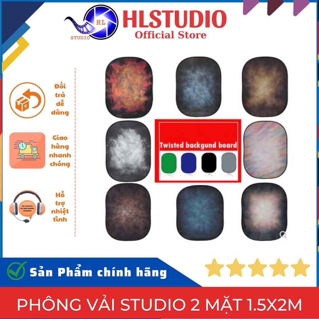 Phông Vải studio 2 Mặt 1.5x2m HL Studio, Khung Uốn Dẻo Di Động, Có Thể Gấp Gọn, Phù Hợp Studio Vừa V