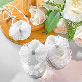 Giày len nơ trắng cho bé gái