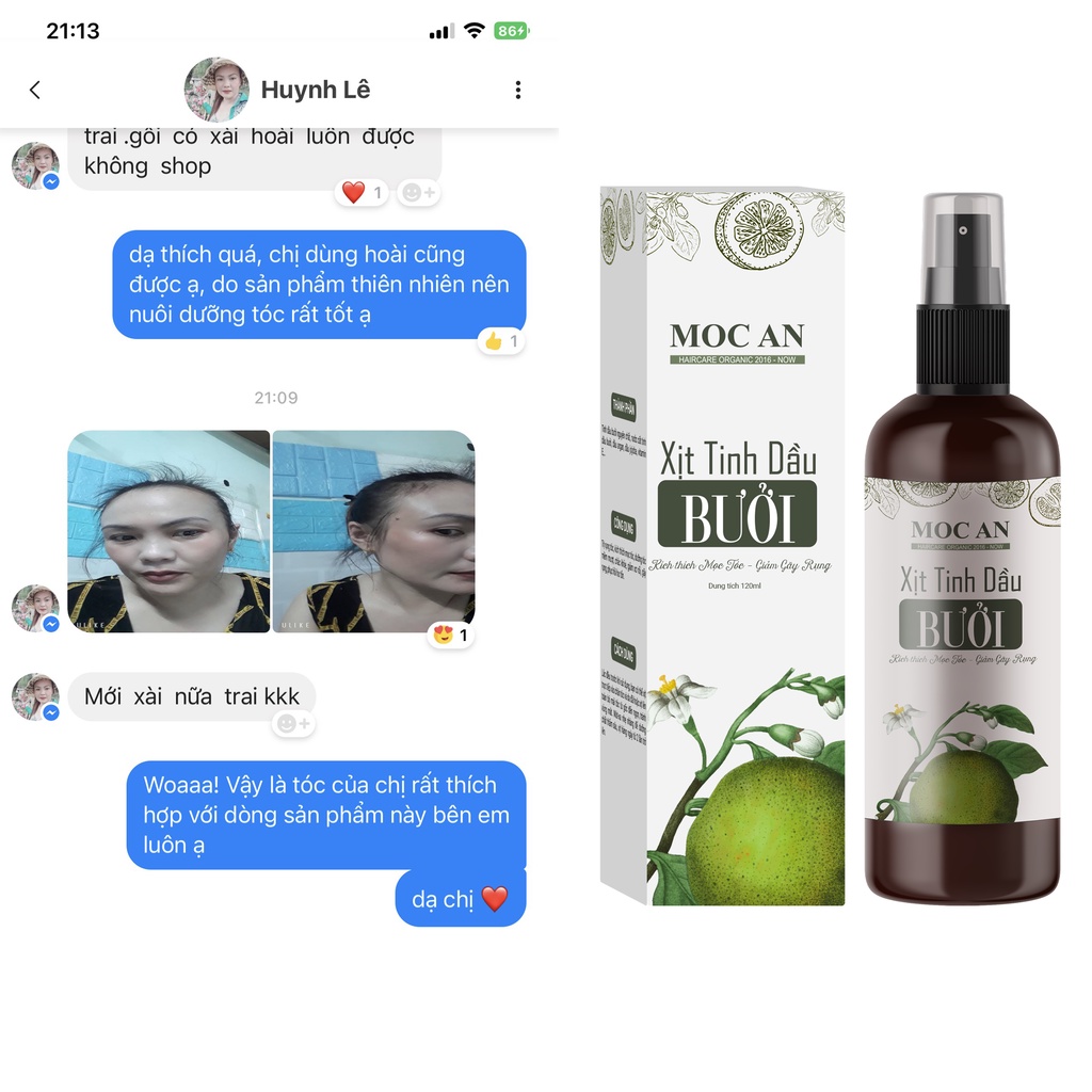 Tinh Dầu Bưởi Xịt Tóc Tiêu Chuẩn  Mộc Ân Haircare