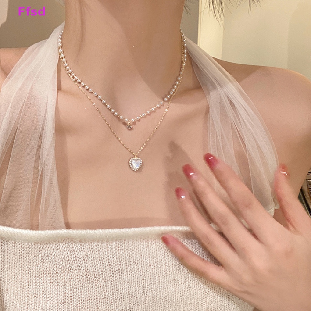 {Ffsd} Vòng Cổ Choker Hai Lớp Mặt Hình Trái Tim Đính Ngọc Trai Kpop Dễ Thương Thời Trang Mới Làm Quà Tặng Cho Bạn Gái