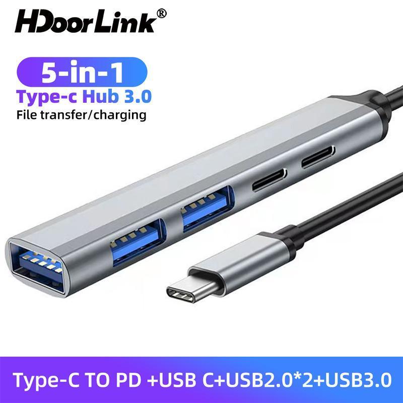 Bộ chia cổng USB C 3.0 HUB Type-C HDOORLINK thiết kế 5 trong 1 thích hợp cho Mac-book PC Laptop