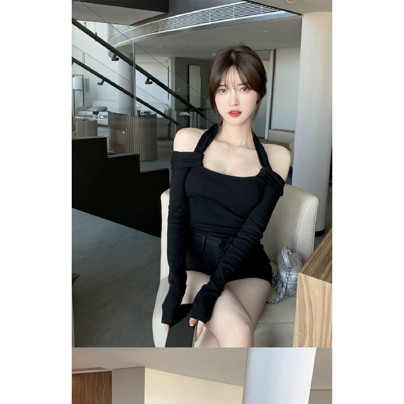 Áo Thun Dệt Kim Mỏng Tay Dài Hở Vai Thời Trang Mùa Xuân 2023 Quyến Rũ Cho Nữ