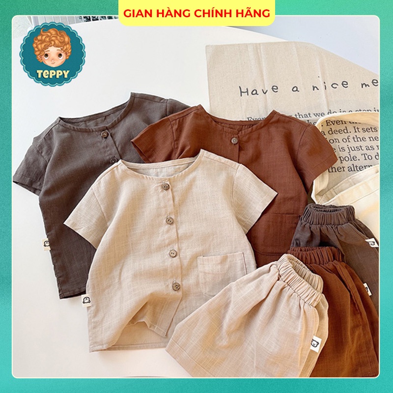 Set bộ mặc nhà vải đũi mát (3 màu) cho bé trai, bé gái