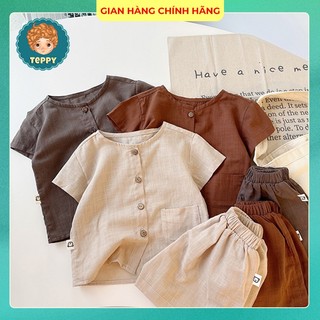 Set bộ mặc nhà vải đũi mát cho bé trai, bé gái