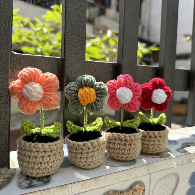 Chậu hoa để bàn bằng len / chậu cứng cáp đứng vững