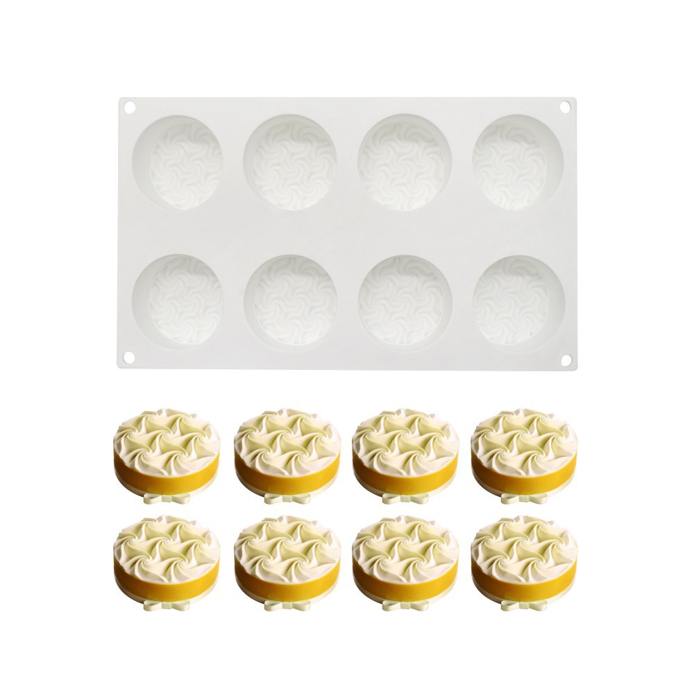 Khuôn Silicone 8 Ngăn Tạo Hình Xoắn Ốc Trang Trí Bánh