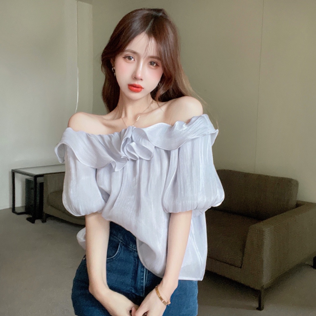 Áo Sơ Mi Chiffon Hở Vai Viền Bèo Ngọt Ngào Thời Trang Mùa Hè Cho Nữ