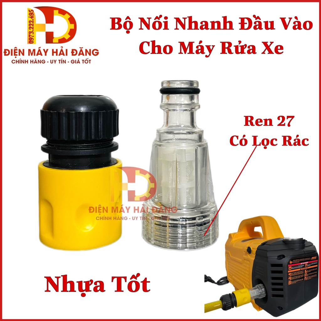 Bộ Nối Nhanh Đầu Vào Máy Rửa Xe Bằng Nhựa.cúc Lọc Gắn Máy Ren 27Mm.nối Nhanh Gắn Ống Phi 14Mm. Hàng Chất Lượng