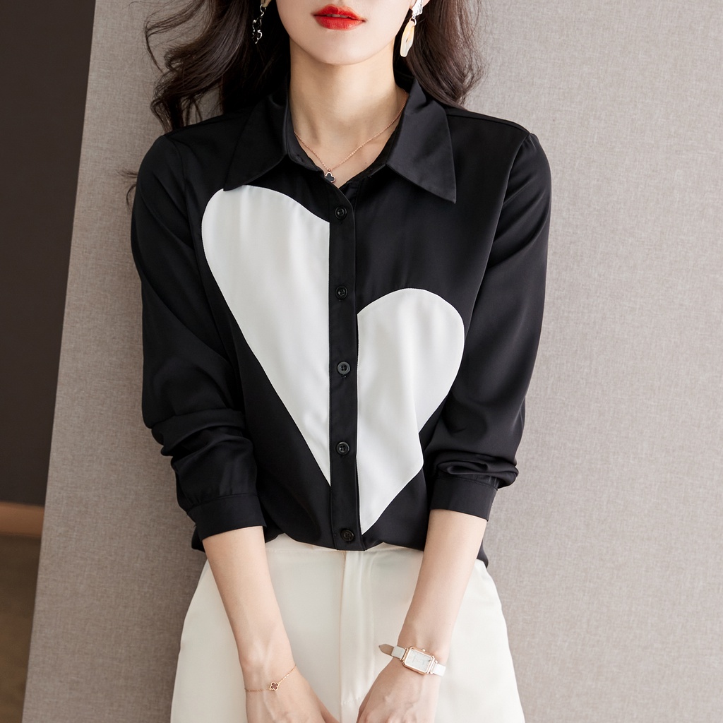 Áo Sơ Mi Chiffon Tay Dài Màu Trắng Đen Phong Cách Retro Thời Trang Mùa Xuân 2023 Cho Nữ