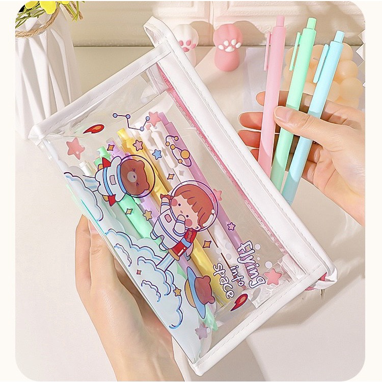 Túi Đựng Bút Trong Suốt Họa Tiết Hoạt Hình Đáng Yêu Túi Tam Giác