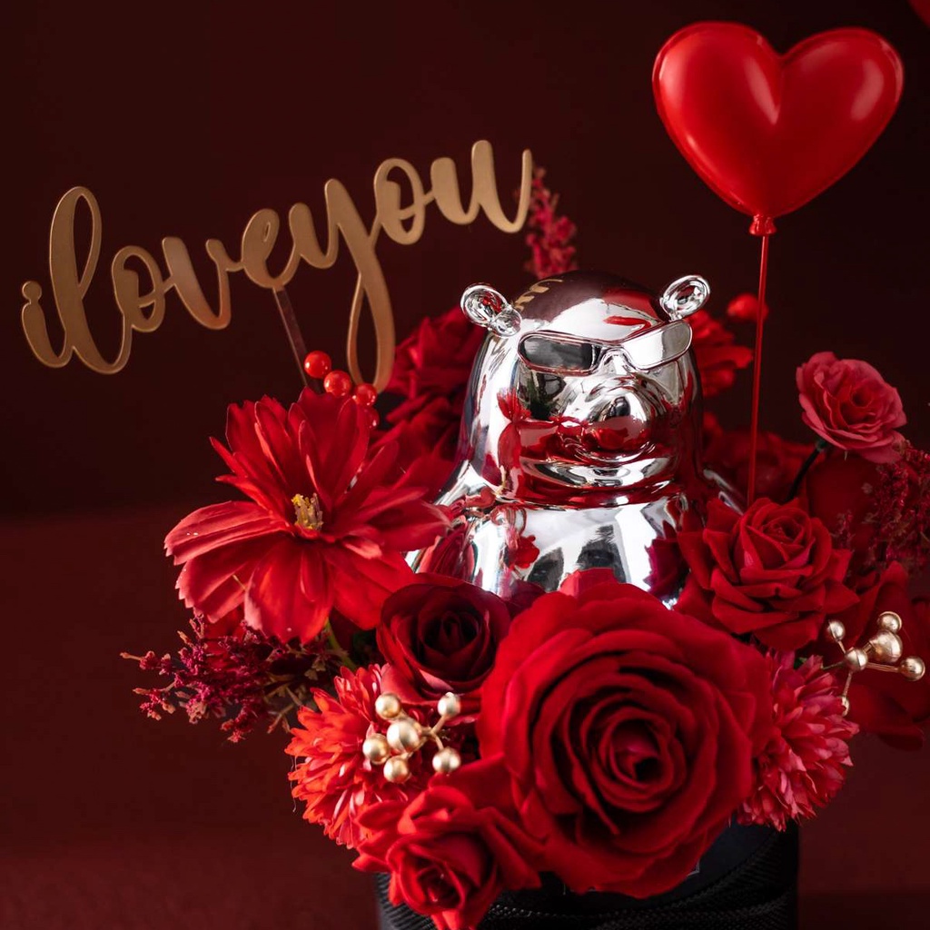 Hộp hoa lụa - Hộp hoa đựng quà tặng valentine kèm gấu siêu đẹp phong cách Hàn Quốc thương hiệu BÔNG BY CATT