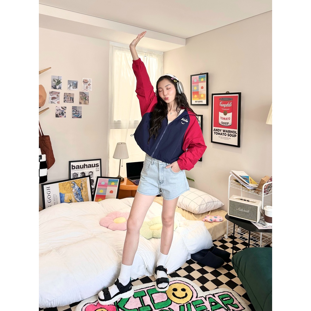 Áo khoác dù croptop hai màu KIDOCLUB JACKET