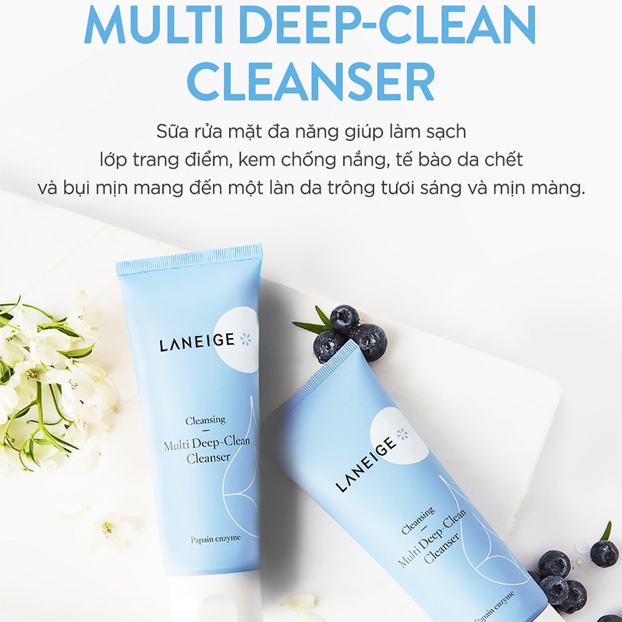 Sữa rửa mặt làm sạch sâu loại bỏ bụi mịn và nhờn bẩn LANEIGE Multi Deep-Clean Cleanser 150ml (Hàn)