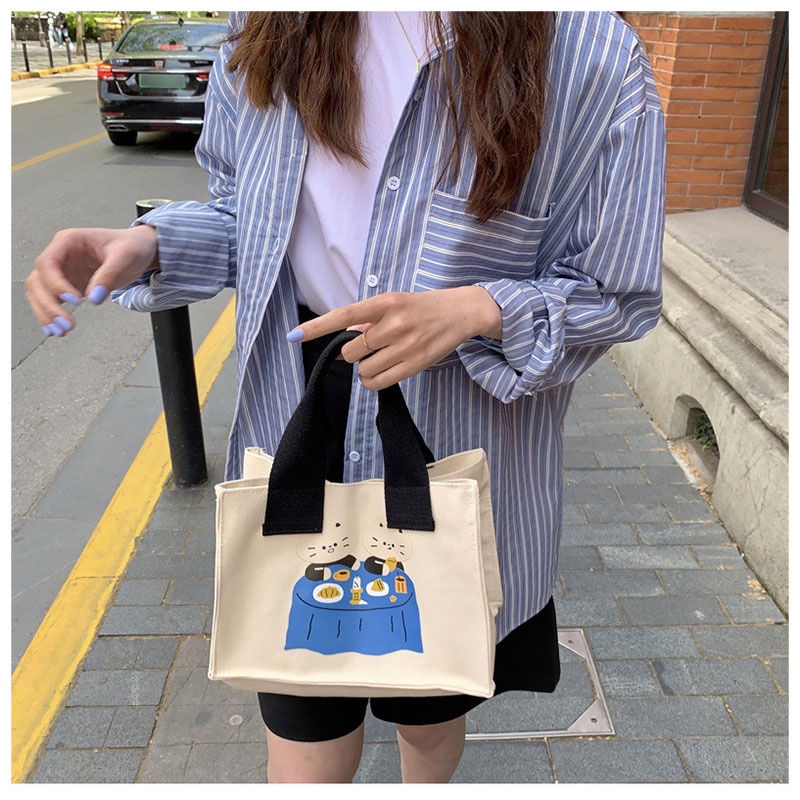 Yadou Túi tote canvas Đựng Cơm Trưa Di Động Họa Tiết Chú Chó Dongdaemun Dễ Thương Phong Cách Hàn Quốc