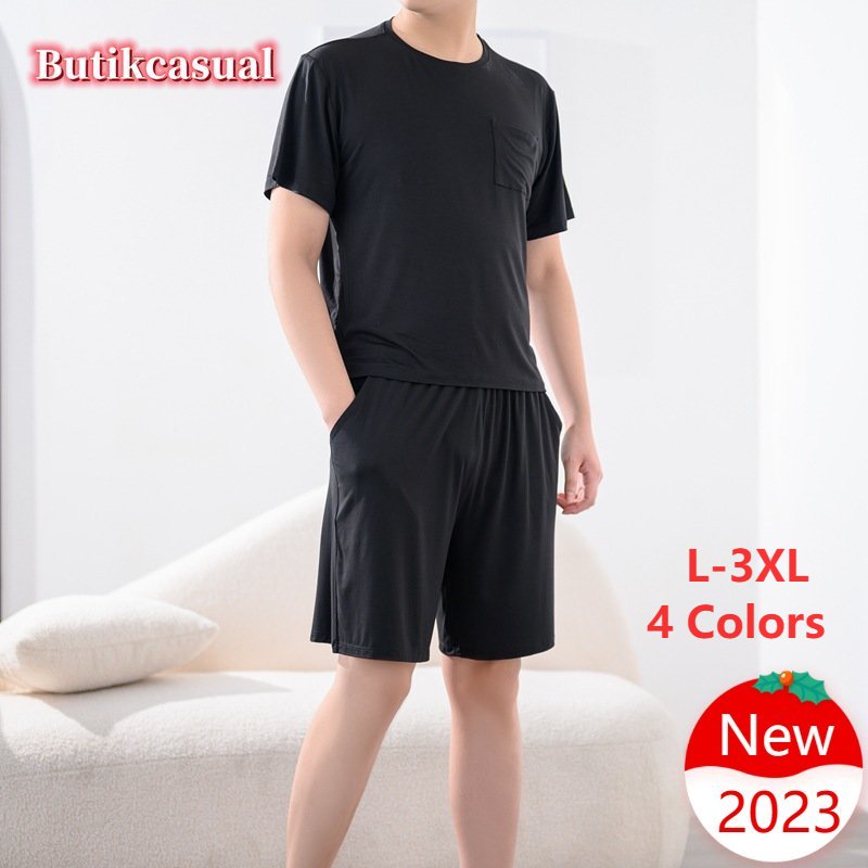 Bộ Đồ Ngủ Tay Ngắn Chất Liệu cotton Dáng Rộng plus size Thời Trang Mùa Hè Cho Nam