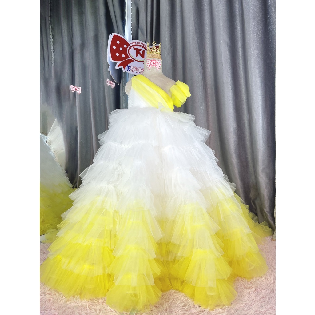 Váy Công Chúa Trắng Vàng Cao Cấp dự tiệc, sinh nhật, đám cưới hàng Thiết Kế Cao Cấp Thanh Nhi Fashion TN7223001