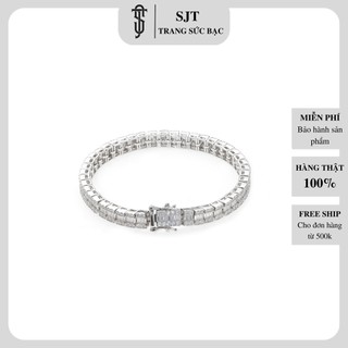 Vòng tay unisex bạc sjt baguette mix đá tròn