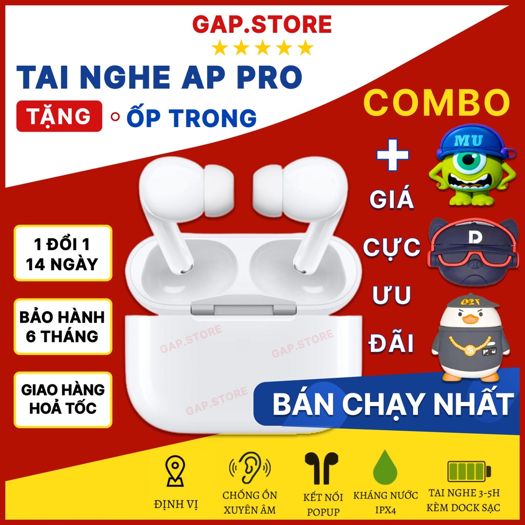 Tai Nghe Bluetooth Không Dây AIP Pro GAP Cao Cấp Tích Hợp Micro, Chống Ồn ANC - Xuyên Âm - Dùng Cho iO.S Và Androi
