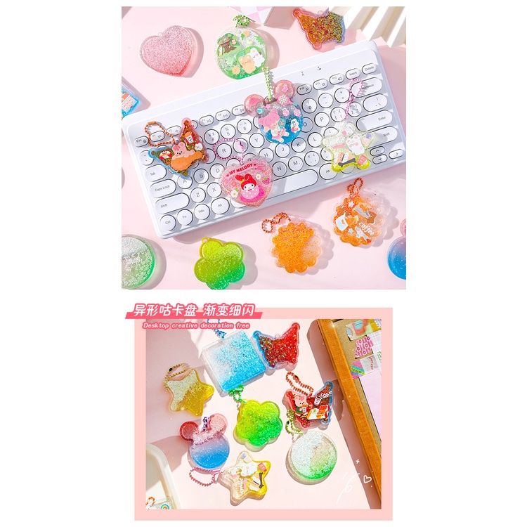 Peach Free chain Quicksand cartoon design cute pendant DIY pendant acrylic keychain
