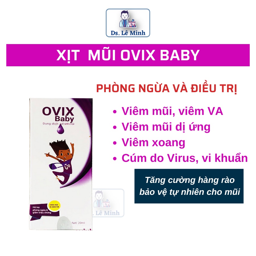 Xịt mũi Ovix Baby, vệ sinh mũi ngừa viêm hô hấp, viêm VA