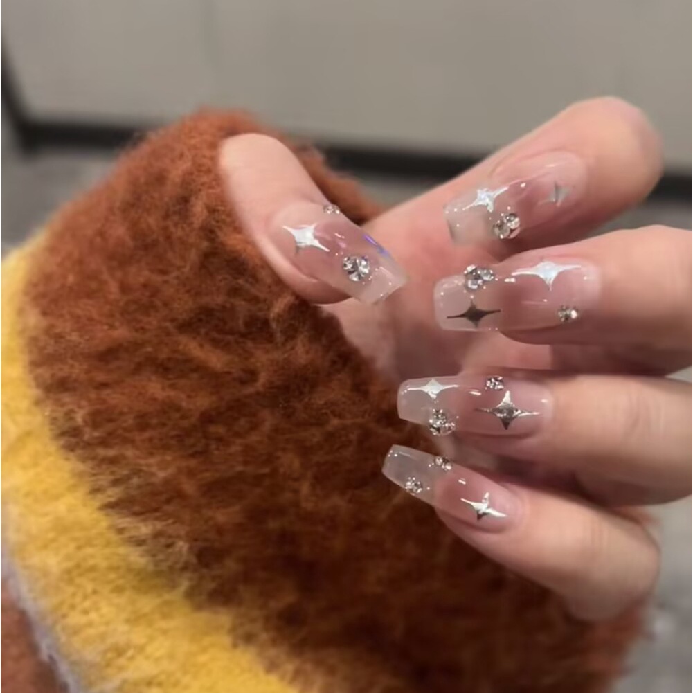 1 Nhãn Dán Móng Tay 3D Hình Ngôi Sao Năm Cánh Màu Bạc Thời Trang Dành Cho Nữ Và Nữ