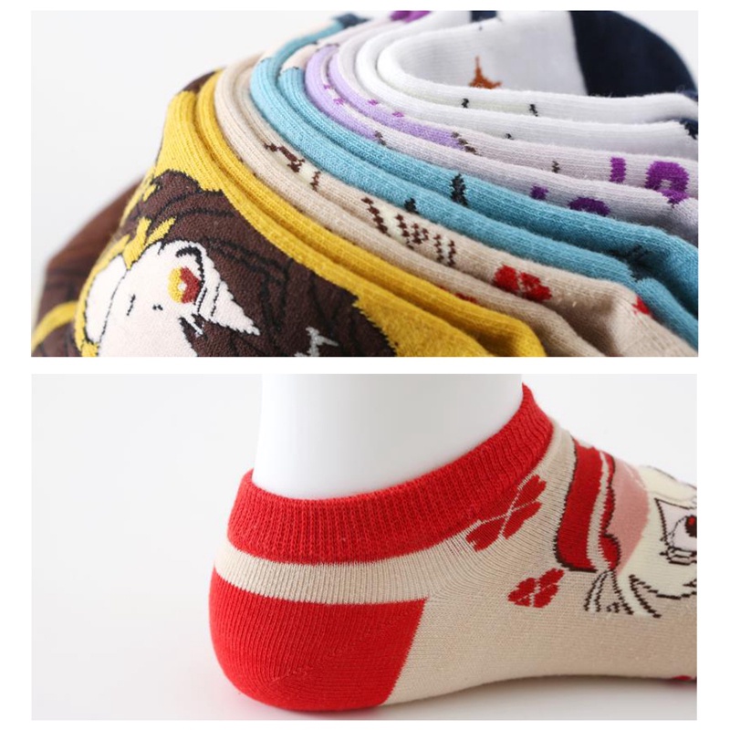 Set 5 Đôi Vớ Cotton Cổ Ngắn In Họa Tiết Hoạt Hình Dễ Thương Thời Trang Unisex