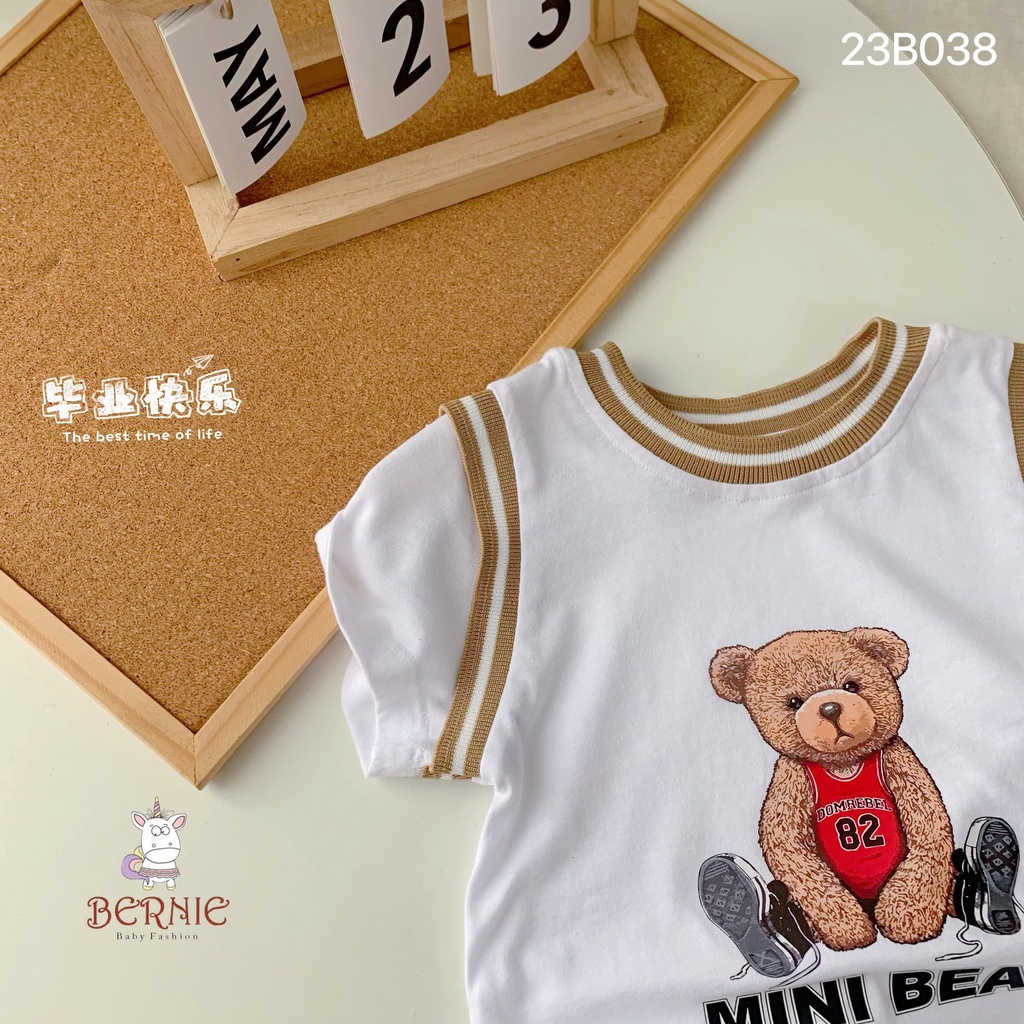 Bộ phối gile cộc tay mini bear quần kẻ Bernie cho bé