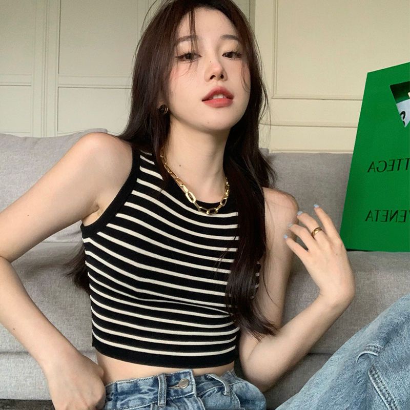 Áo Dệt Kim Sát Nách Dáng Ôm Vải Lụa Lạnh Kẻ Sọc Thời Trang Mùa Hè Cho Bạn