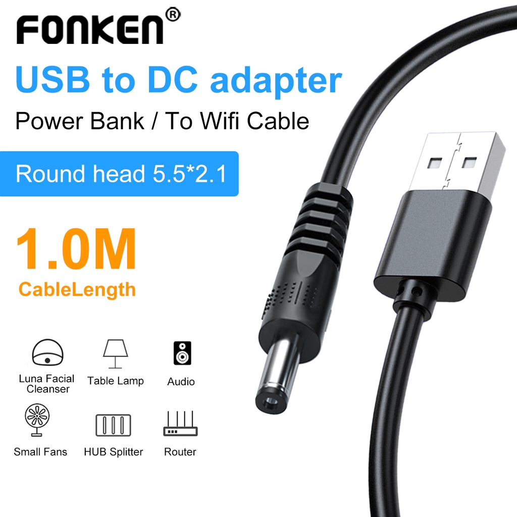 Fonken Dây Cáp Sạc 5.5 * 2.1mm USB Sang DC 5V Chuyên Dụng Cho Nguồn Điện