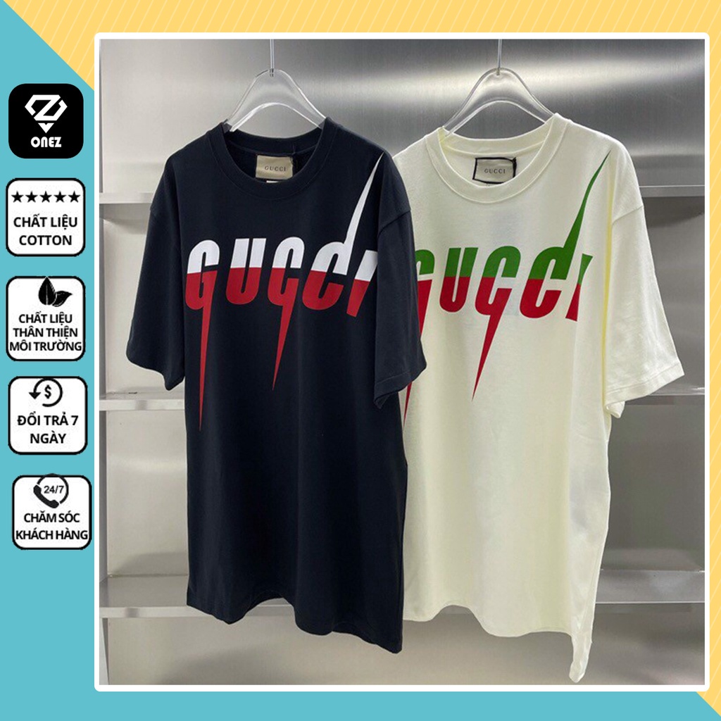 Áo Phông Tia Sét Chữ Gucci Nam Nữ Chất Cotton Mát Mịn cực chất